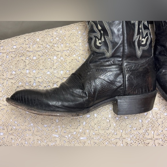 Tony Lama Vintage Black Lizard Cowboy Boots Men's 12 D made in the USA - Picture 2 of 16